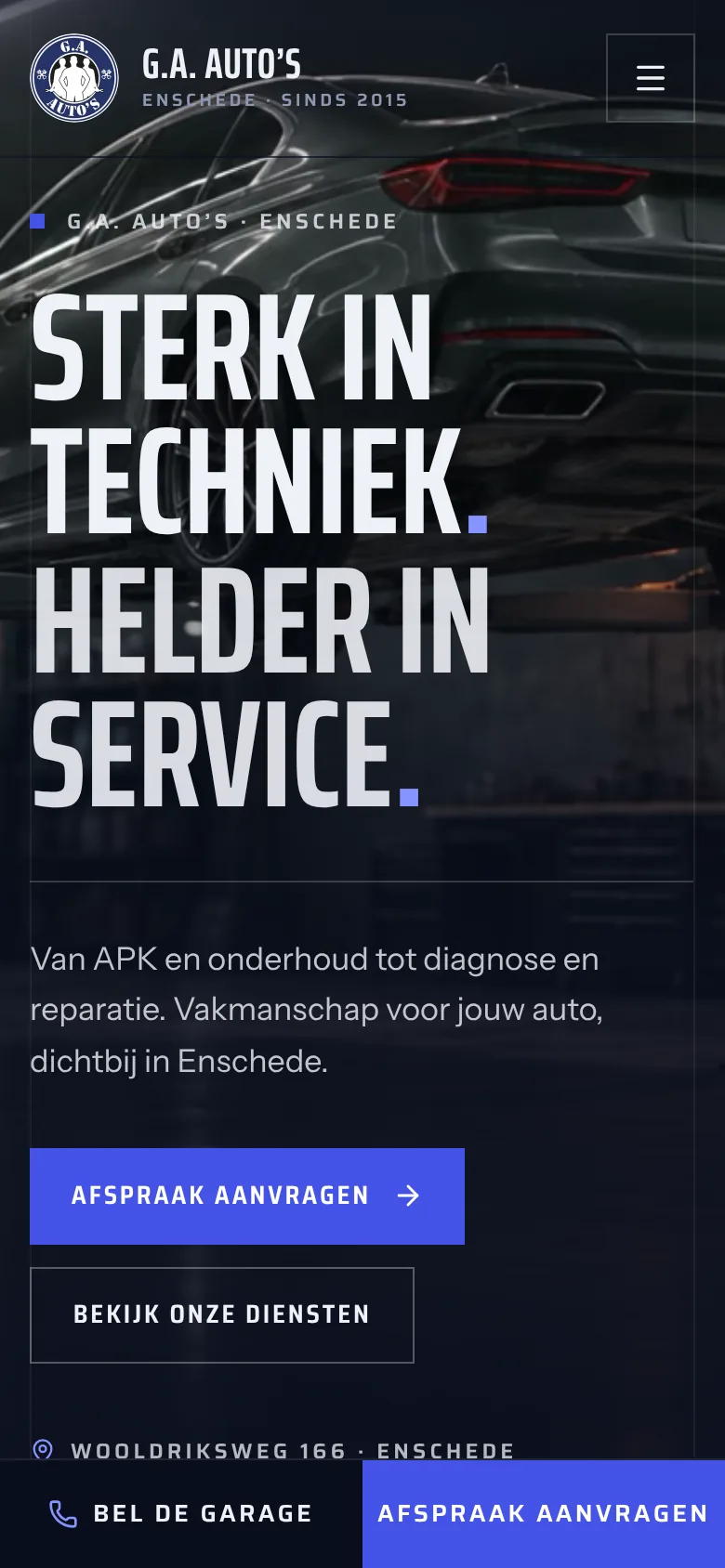 G.A. Auto's concept on mobile with appointment bar